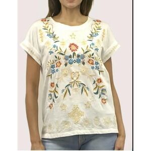 #2146 Caite NWT Dahna Short Sleeve Embroidered Tee Shirt Size Small Ivory